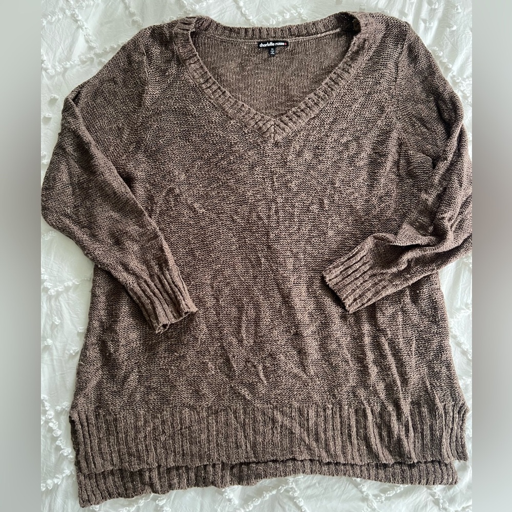 Charlotte Russe Brown V-Neck Cozy Knit Sweater
